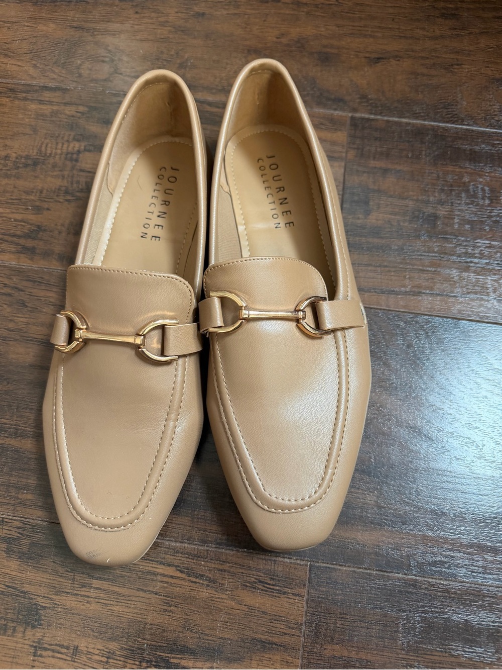 Journee Collection Women's Camel Loafers with Gold Bit